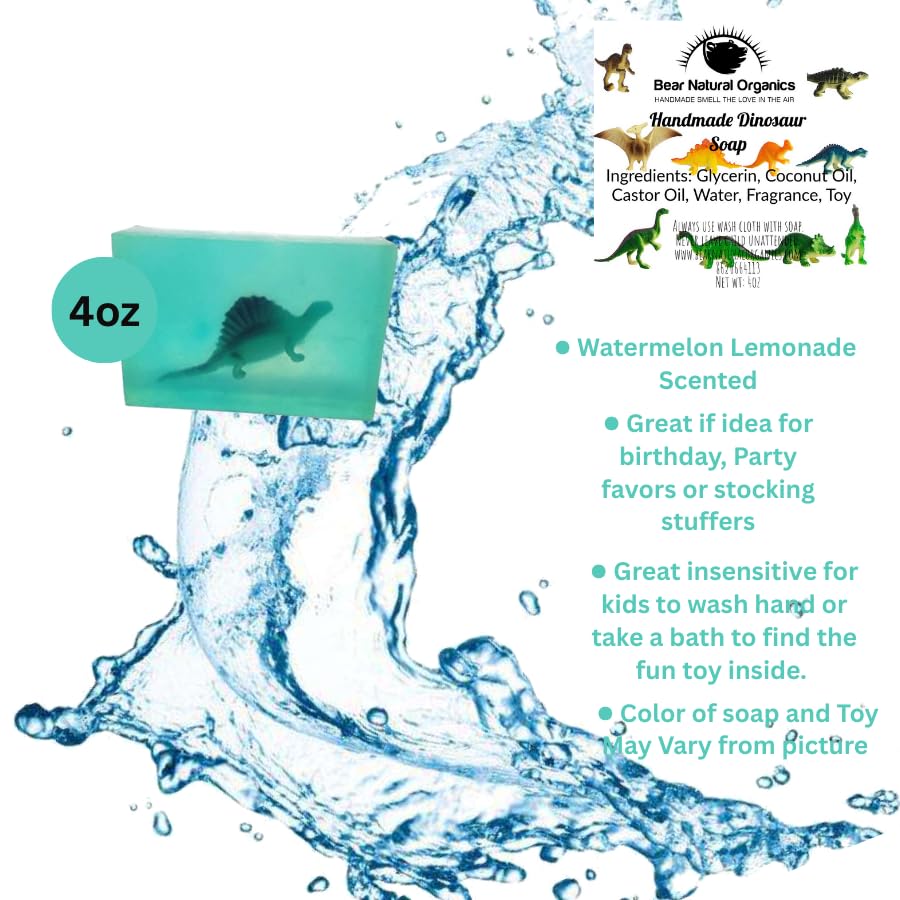 Miniatura 7 de BearNaturalOrganics Jabón para niños Barra de jabón natural transparente con juguete en el interior (colección dinosaurios) Regalo divertido de