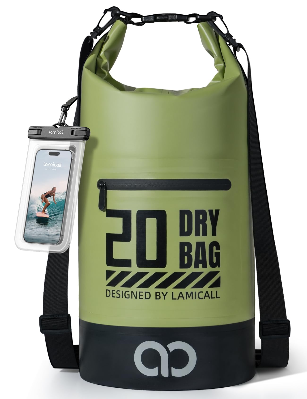 Lamicall Borsa Impermeabile 5L/10L/20L/30L/40L - [Include IPX8 Impermeabile Custodia per Cellulare] Robusta & Antigraffio, Sacca Stagna con Tracolle Regolabili, Dry Bag per Spiaggia/Pesca/Kayak