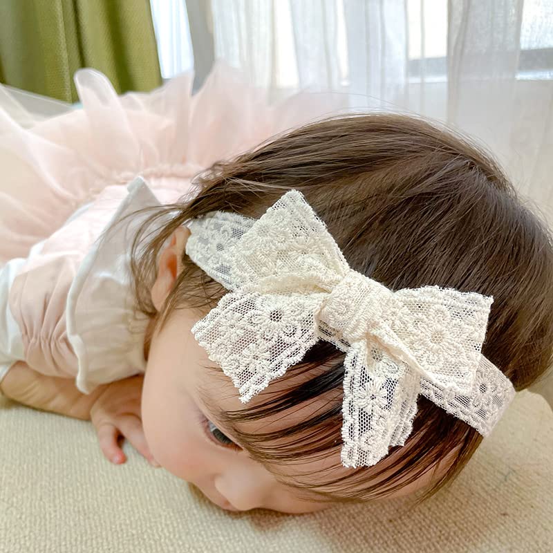 Baby Girls Lace Headband Infant Baptism Hair Band Toddler Lace Bow Headwraps BBG26 (2 Pcs-Set A)3