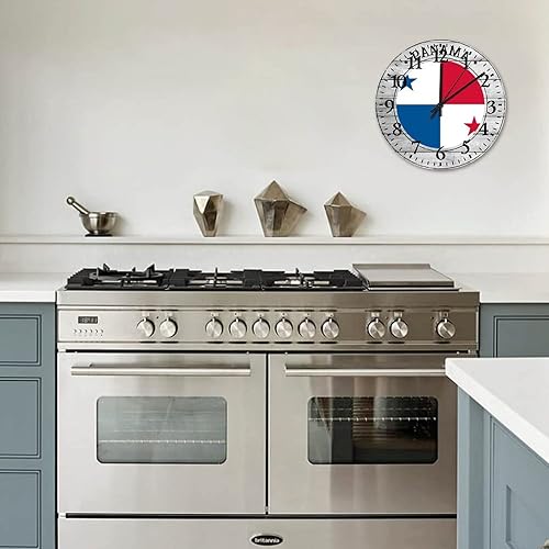 Miniatura 7 de Reloj de pared de madera con bandera nacional de Panamá, reloj moderno, funciona con pilas, silencioso, números árabes, silencioso, con bandera