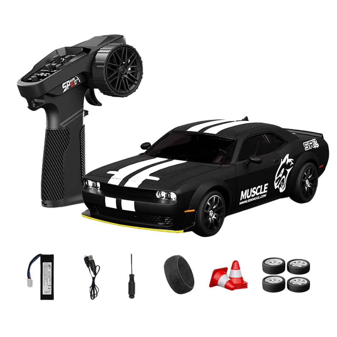 NULA 1:24 RC Drift Car, D24 RTR Full Proportional 4WD High Speed Remote Control Car with Gyro, Dual Drift Racing Tires, LED Light Effects for Adults- (Q4 Matte Black / D24-02)