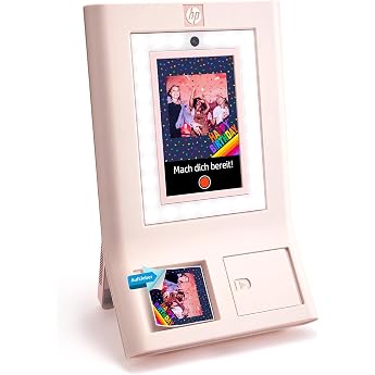 HP Sprocket Photo Booth Instant Color Photo Printer 10.1 Touch Screen Ring Light Custom Frame 3x4 Zinc Photo Paper Pink