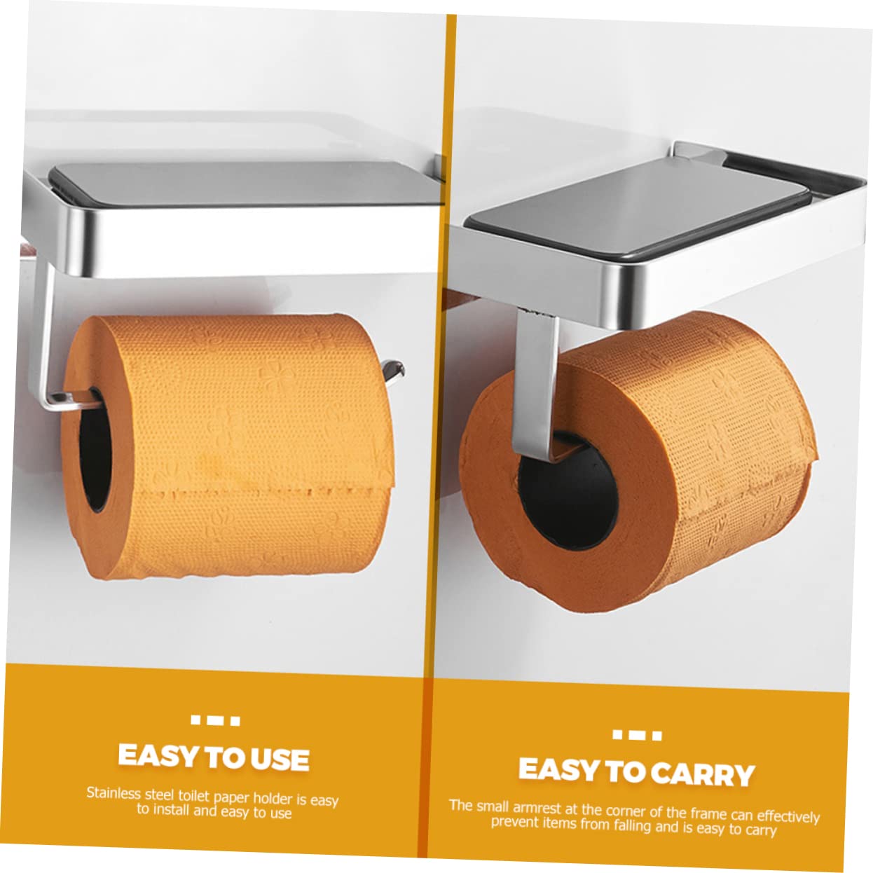 Gatuida Portarrollos Resistente al Desvanecimiento y Antideslizante con Estante para Teléfono de Papel Higiénico de Acero Inoxidable Plata Adecuado para Cocinas y Baños