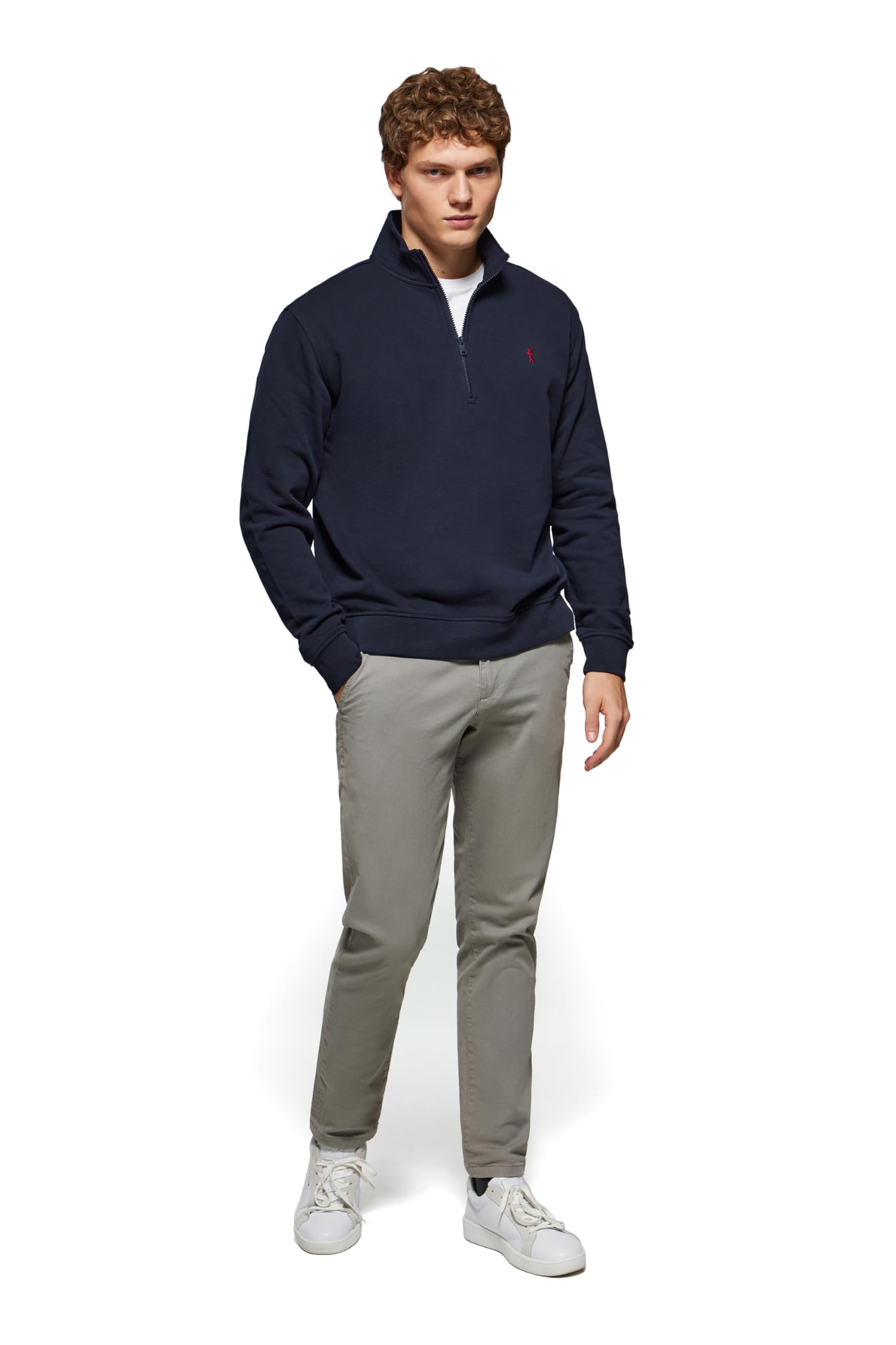 Polo Club Herren Sweatshirt ohne Kapuze und Reißverschluss - Pullover mit Half Zip - Sweatjacke 100% Baumwolle mit Reissverschluss - Gesticktem Logo