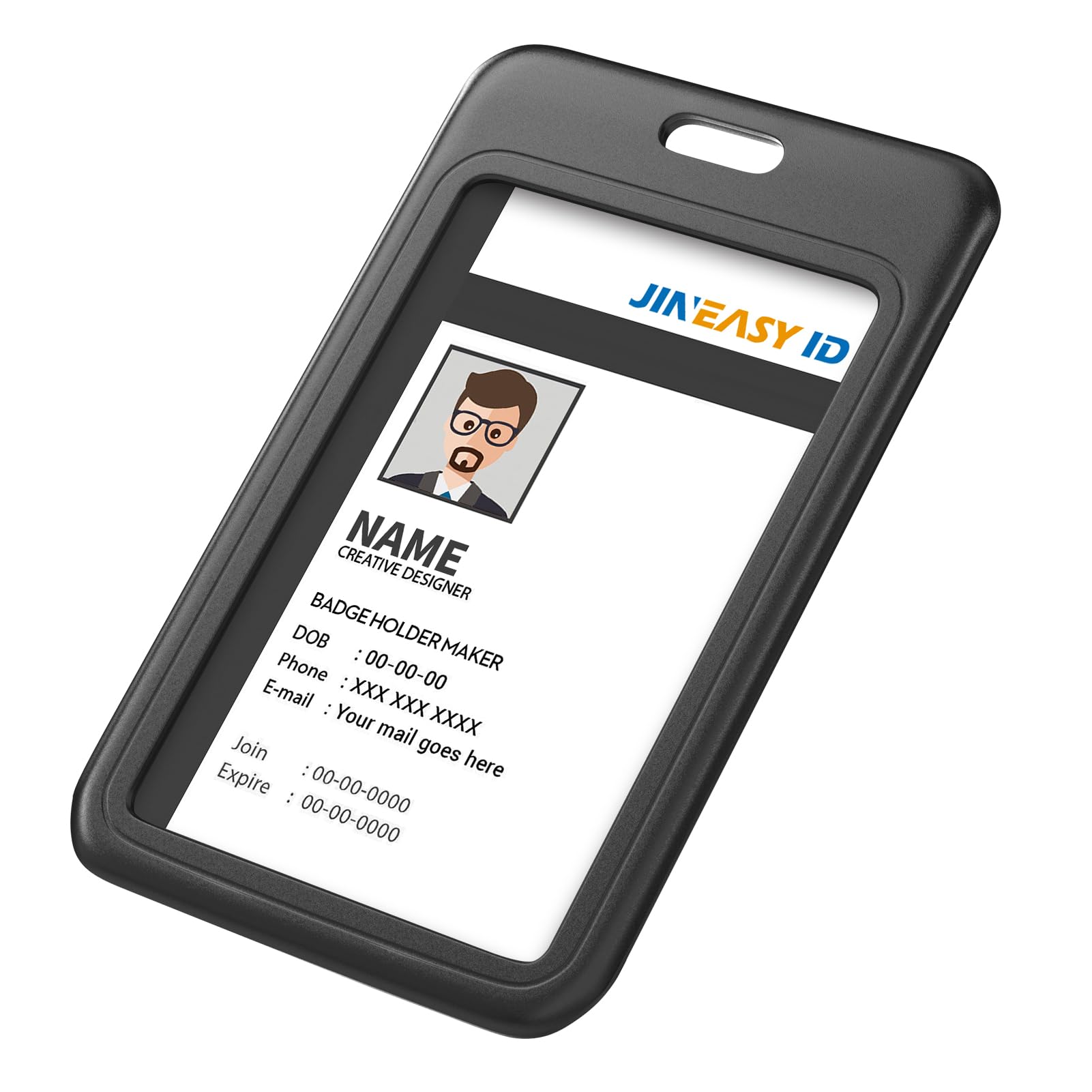 JINEASY ID Confezione da 50 porta badge in plastica rigida nera per ufficio, scuola, lavoro