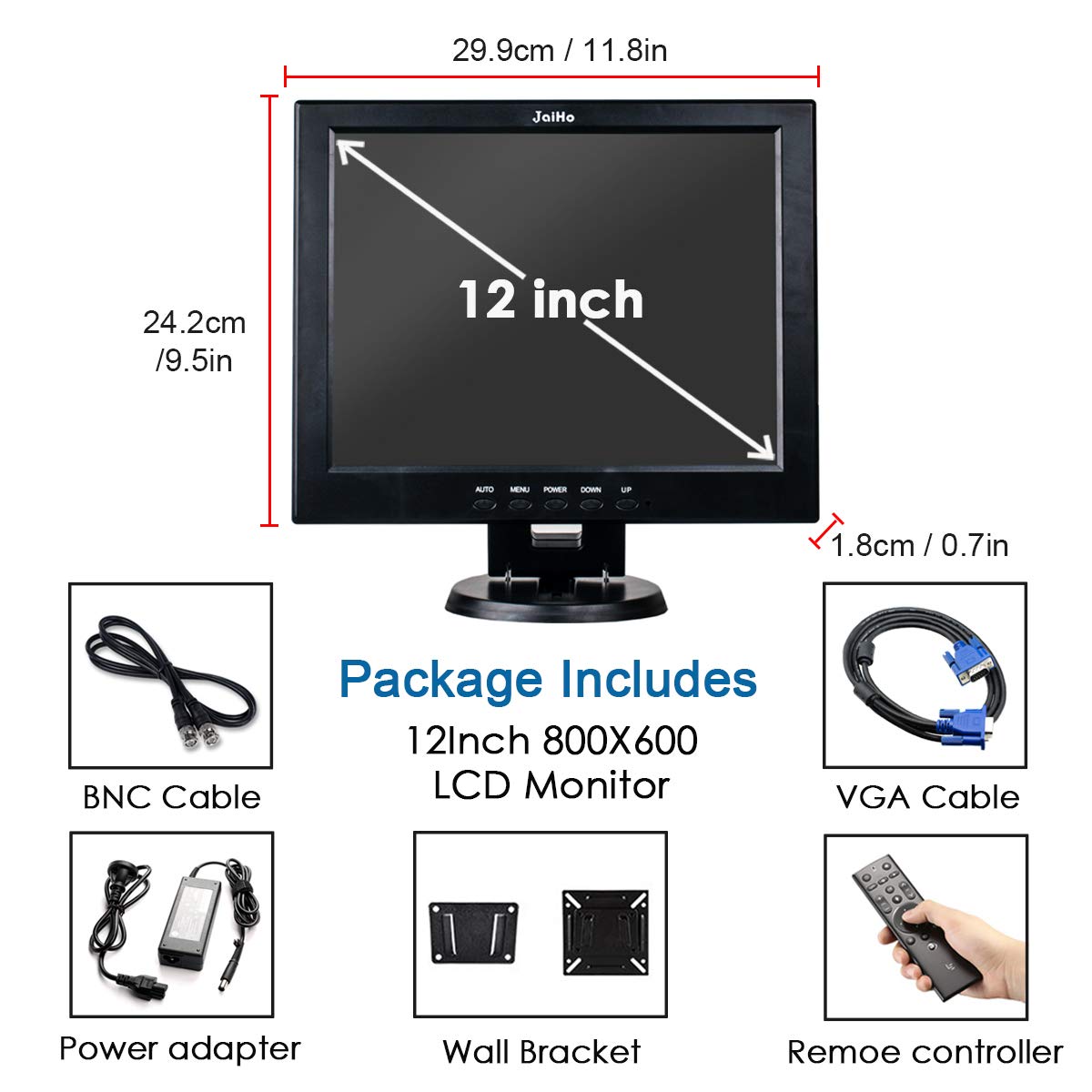 12 Inch LCD Security CCTV Monitor, 800?ù600 4:3 Resolution Color TFT LCD Display Screen with VGA/HDMI/AV/BNC/MIC USB Ports for Surveillance Camera, STB and Other Video Equipment