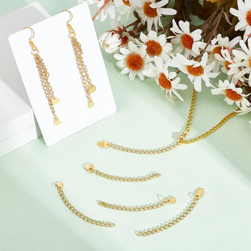 UNICRAFTALE About 30 Pcs 3 Styles Curb Chain Extension Stainless Steel Chain Extension 58~68mm End Chains with Heart Oval Charms Golden Chains Bracelet Necklace Extension Chains for Summer Gifts - Image 2