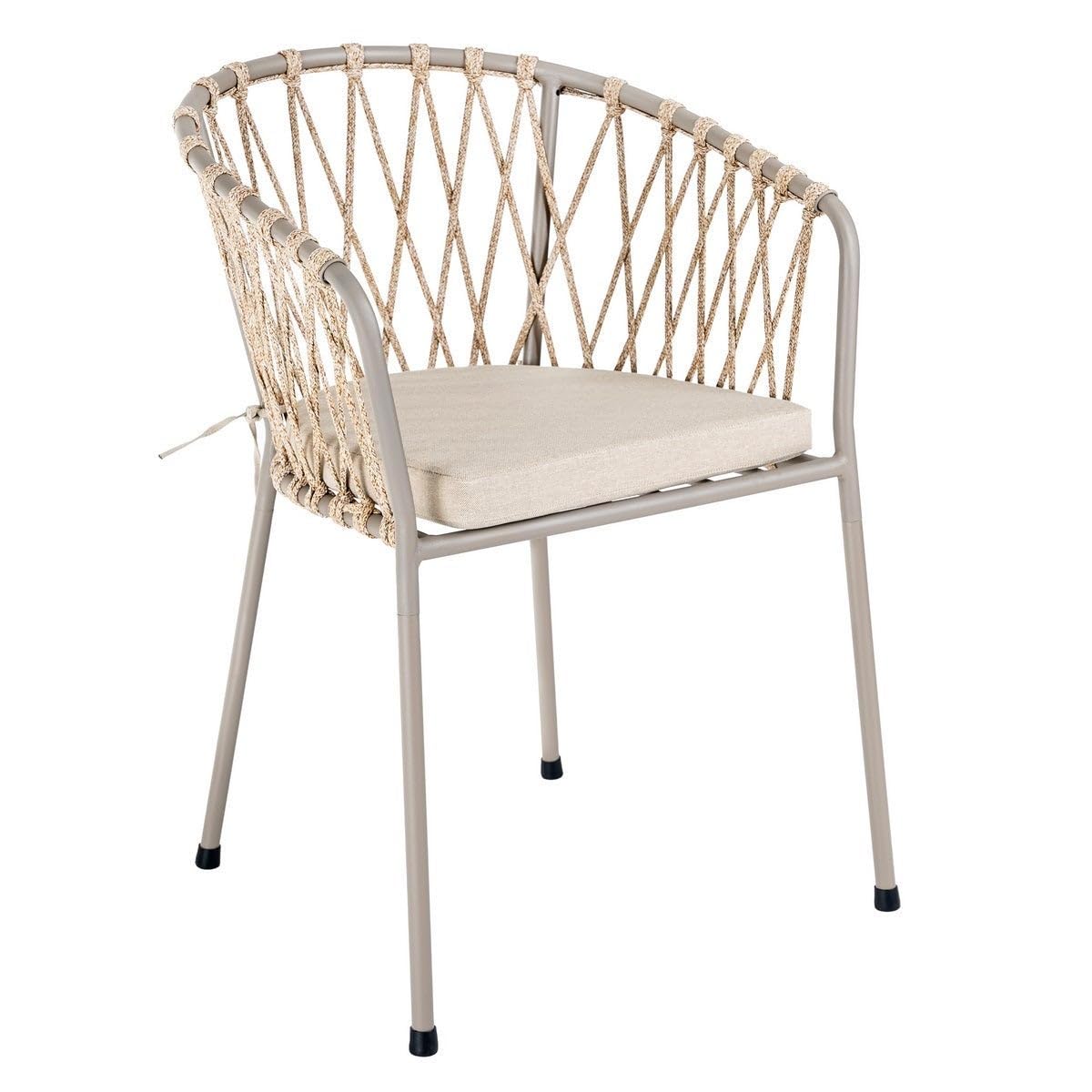 LOLAhome Silla de Jardín Myra de Acero y Cuerda Trenzada Color Limo, 52x51x80 cm, Cojín Incluido, Ergonómica, Diseño Elegante y Resistentes, Patas Desmontables Uso Exterior