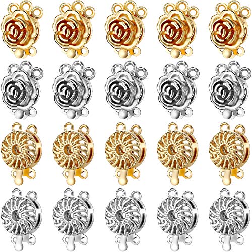 40 Pieces Necklace Layering Clasp Silver Gold Multi Strands Plated Layered Necklace Clasps Slide Clasp Rose Lock Necklace Connector Multi Strands for Layered Necklaces Bracelets Jewelry Making Clasp