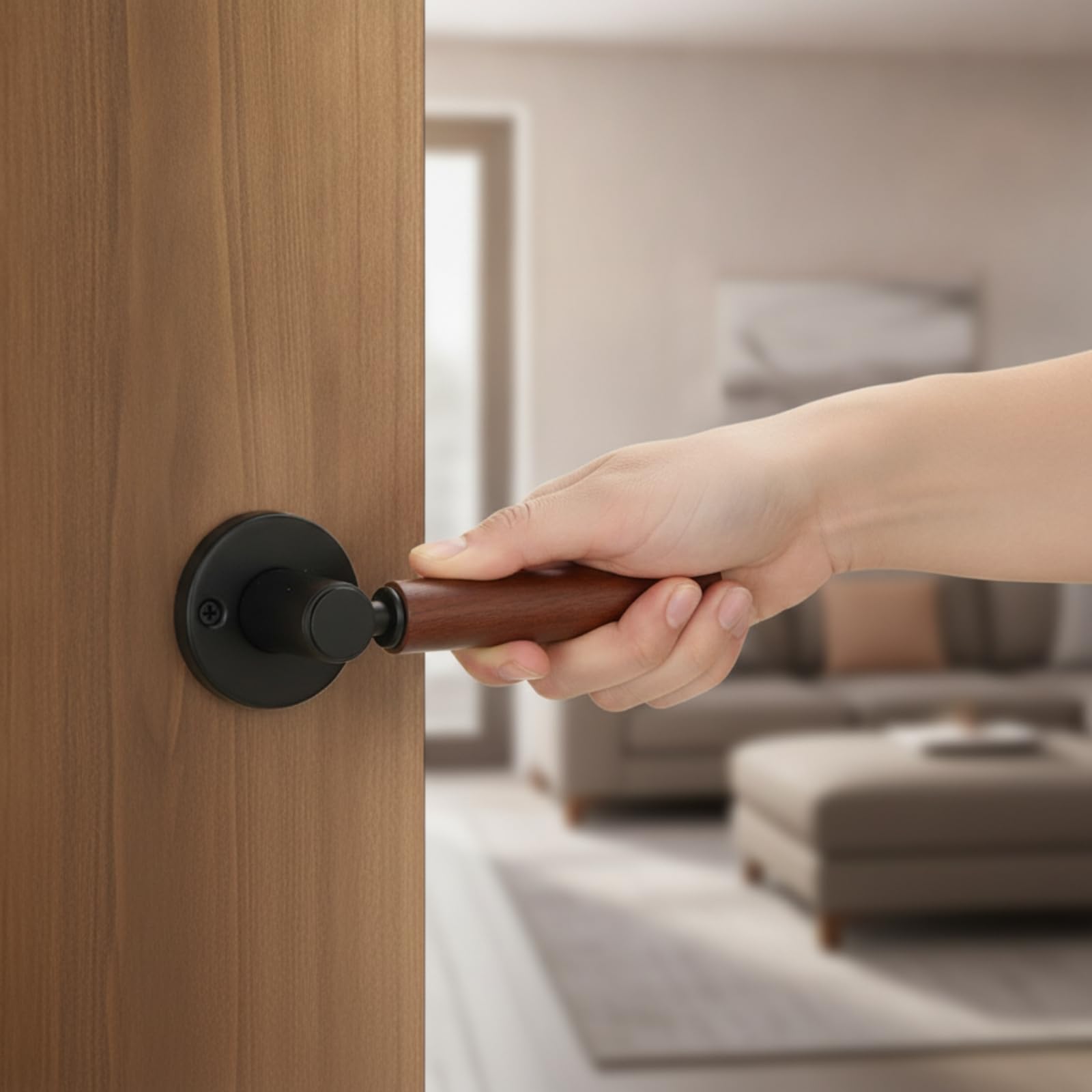 F Fityle Pestillo de Puerta Interior Manija Palanca Roseta Madera y Metal Estilo Moderno Tacto Suave Apertura y Cierre Montaje Sencillo Adecuado para, Array, Cobre Cepillado
