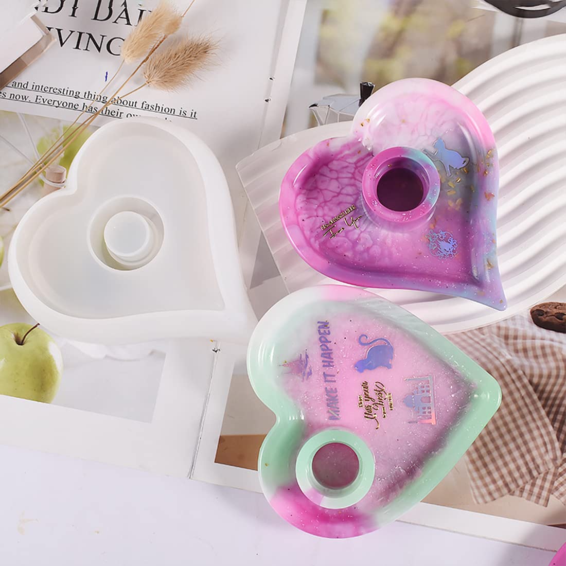 Voyyphixa 2PCS Heart Shape Resin Candle Holder Moulds - Image 2