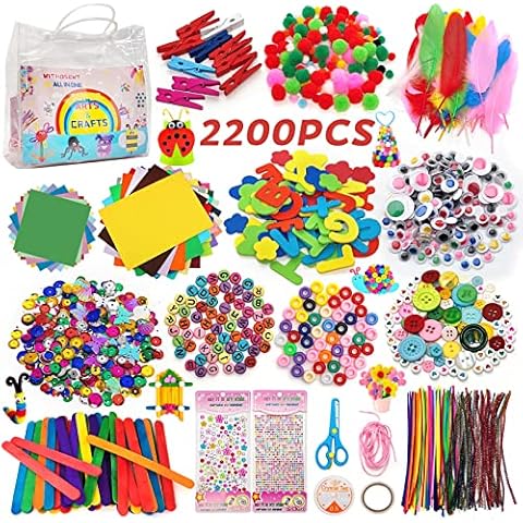 Bastelset Kinder, 2200+PCS Withosent DIY Basteln Bastelkoffer Bastelbox, Bastelfilz Bastelsachen Bastelpapier Bastelmaterial Bastelbedarf Bastelkiste Scrapbooking, Pfeifenreiniger, Pompons, Perlen Cover