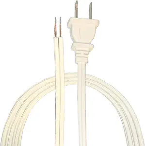 Royal Designs Lamp Cord with Molded Plug, Stripped Ends Ready for Wiring, 8 ft long, White, SPT-2 UL Listed