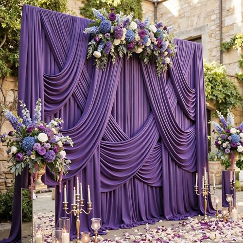 Image of 20ftx15ft Purple Backdrop Curtains for Parties, Wrinkle Free Polyester Purple Photo Backdrop Drapes 4 Panels 15 ft Long Back Drop Cloth for Wedding Birthday Photography Background Party
