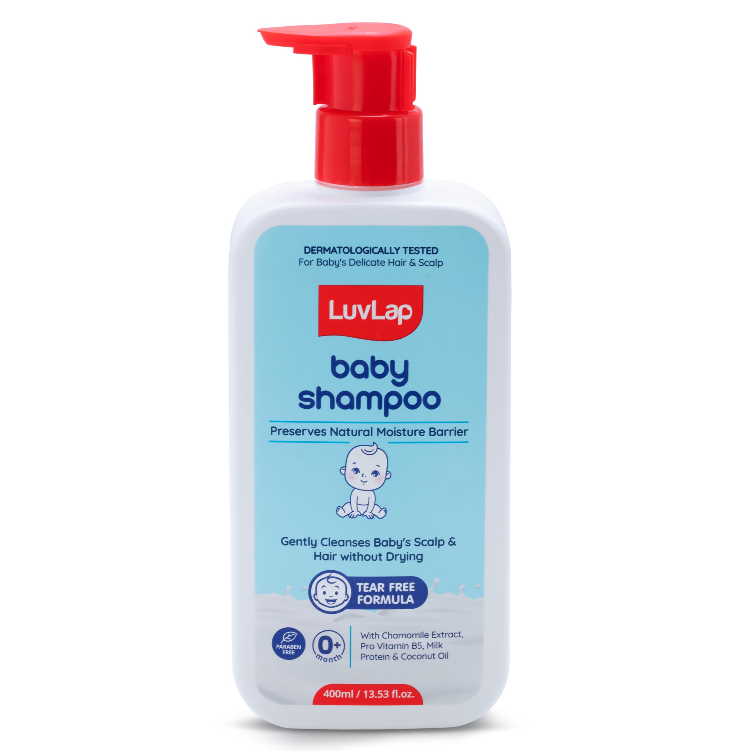 LuvLap Milky Soft Baby Shampoo - 400ml, Tear Free Formula, with Milk Protein, Vitamin E & Coconut Oil, Shea Butter & Chamomile, Gentle Care for Baby's Soft Hair, No Paraben, Dermatologically Tested