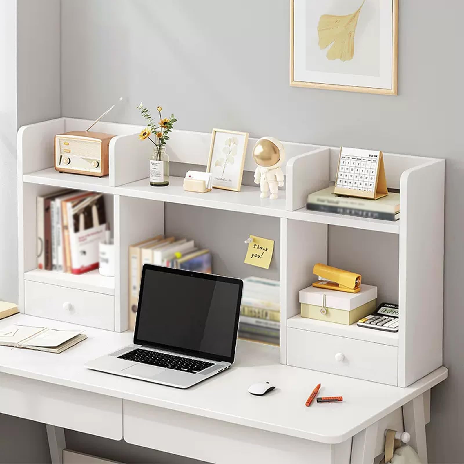 Bibliothèque de bureau blanche avec tiroirs meuble de rangement 52cm