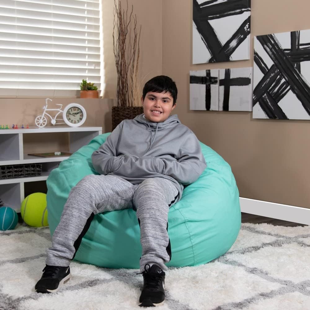 Comfy Oversized Bean Bag Chair,Child-Proof Zipper Closure Super Light Lounger Refillable | Adult Kids Toddler Big All Ages Pre-Filled Soft Foam Beads | Durable Cozy Relaxer, Mint Green Color
