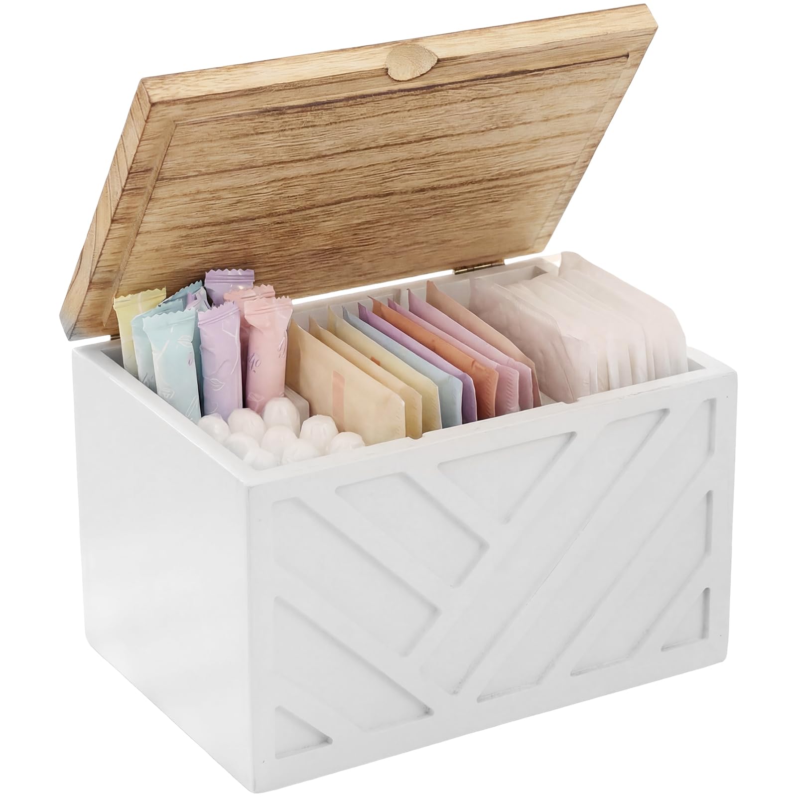 Bpyhebe Tampon Organizer for Bathroom, Wooden Weeks Period Box with Lid and Compartments, Solid Pad Holder Lady Girl Stuff Box, Toilet Bathroom Accessories for Mom, Girlfriend, Wife, and Sister Gift