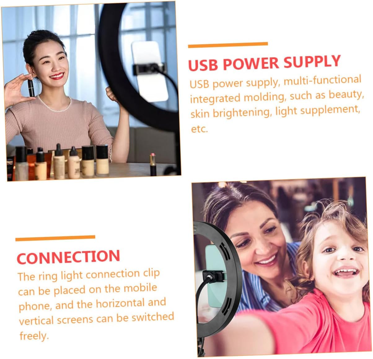 KICHOUSE USB 10-inch Fill Light Phone Tripod Stand with Remote and Adjustable Three-Color Dimmable Selfie Light for Live Streaming and Makeup, Black