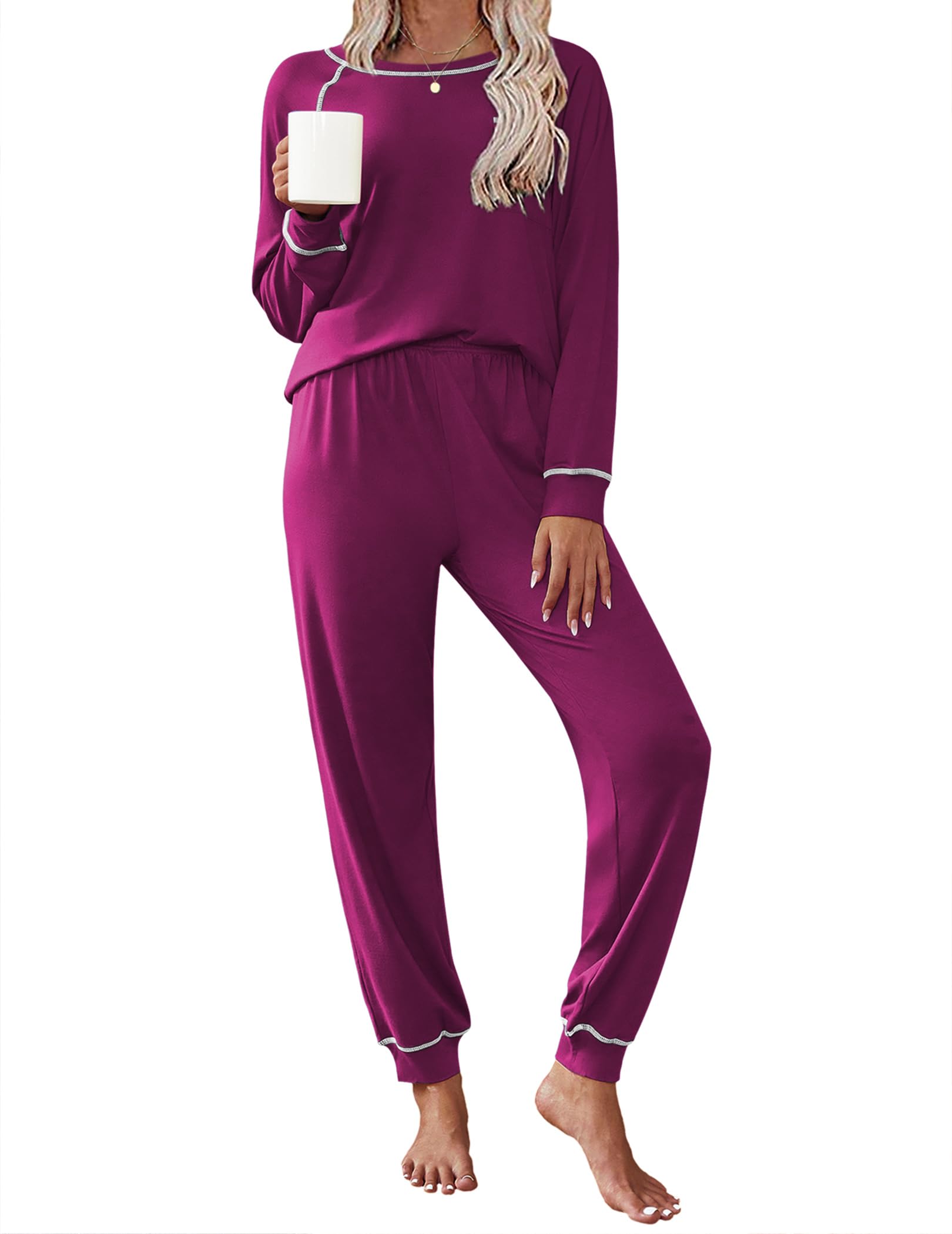 Ekouaer Pajamas Set for Women Soft Comfy Pjs Jogger Lounge Sets | Pullover Long Sleeve Sleepwear,Fall Jogger Loungewear,Gift for Mom,Wife,Friends