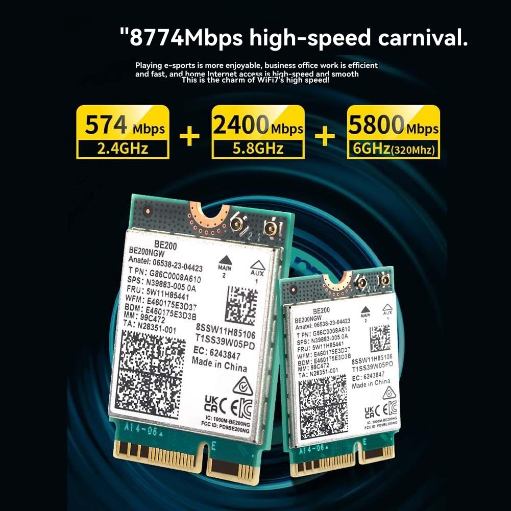 Per Win10/per Win11 BE200 WiFi 7 Card+8DBi Antenna 2.4G/5G/6Ghz Bluetooth 5.4 Adattatore WiFi 8774Mbps Scheda di Rete Wireless