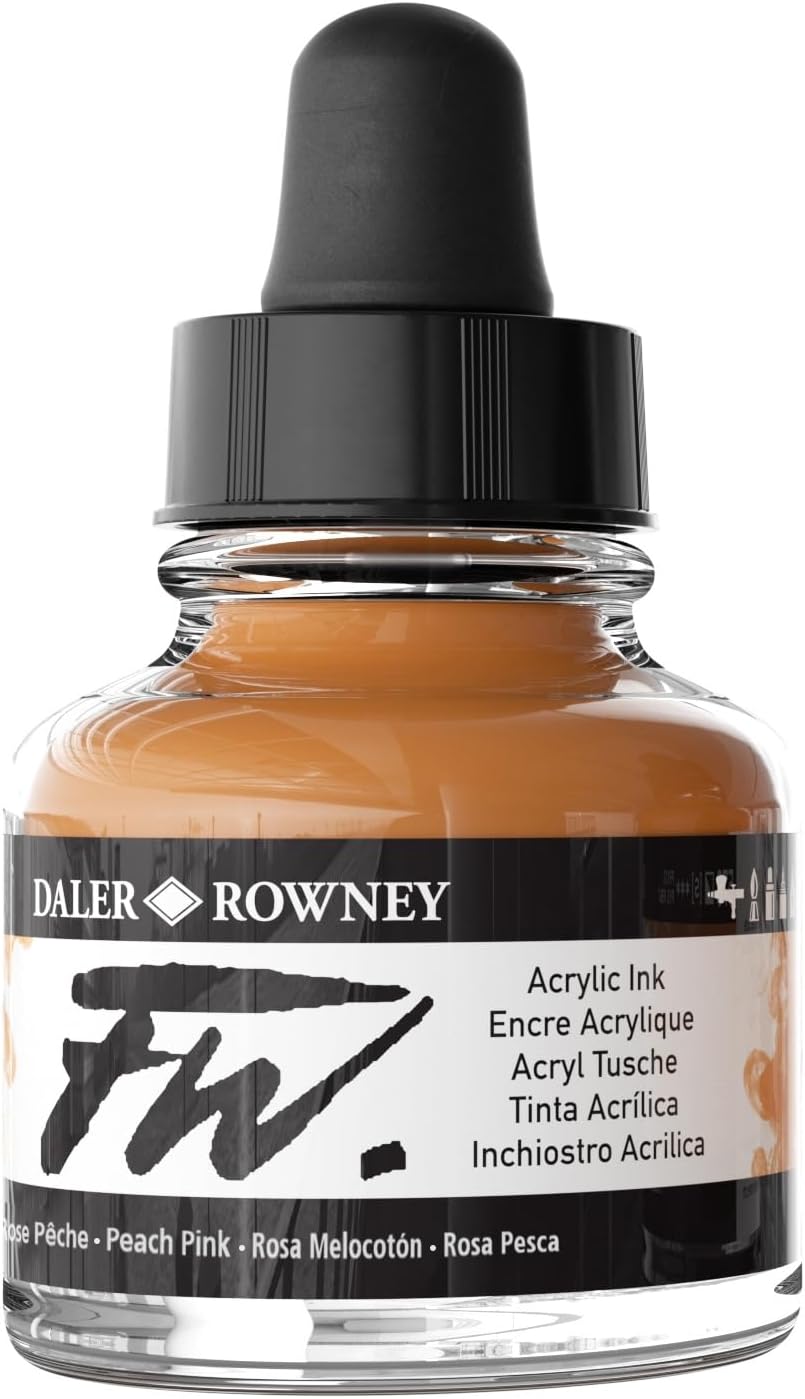Daler-Rowney FW Acrylic Ink Bottle - Peach Pink - Versatile Acrylic Drawing Ink for Artists and Students Permanent Calligraphy Ink - Archival Ink for Illustrating and More