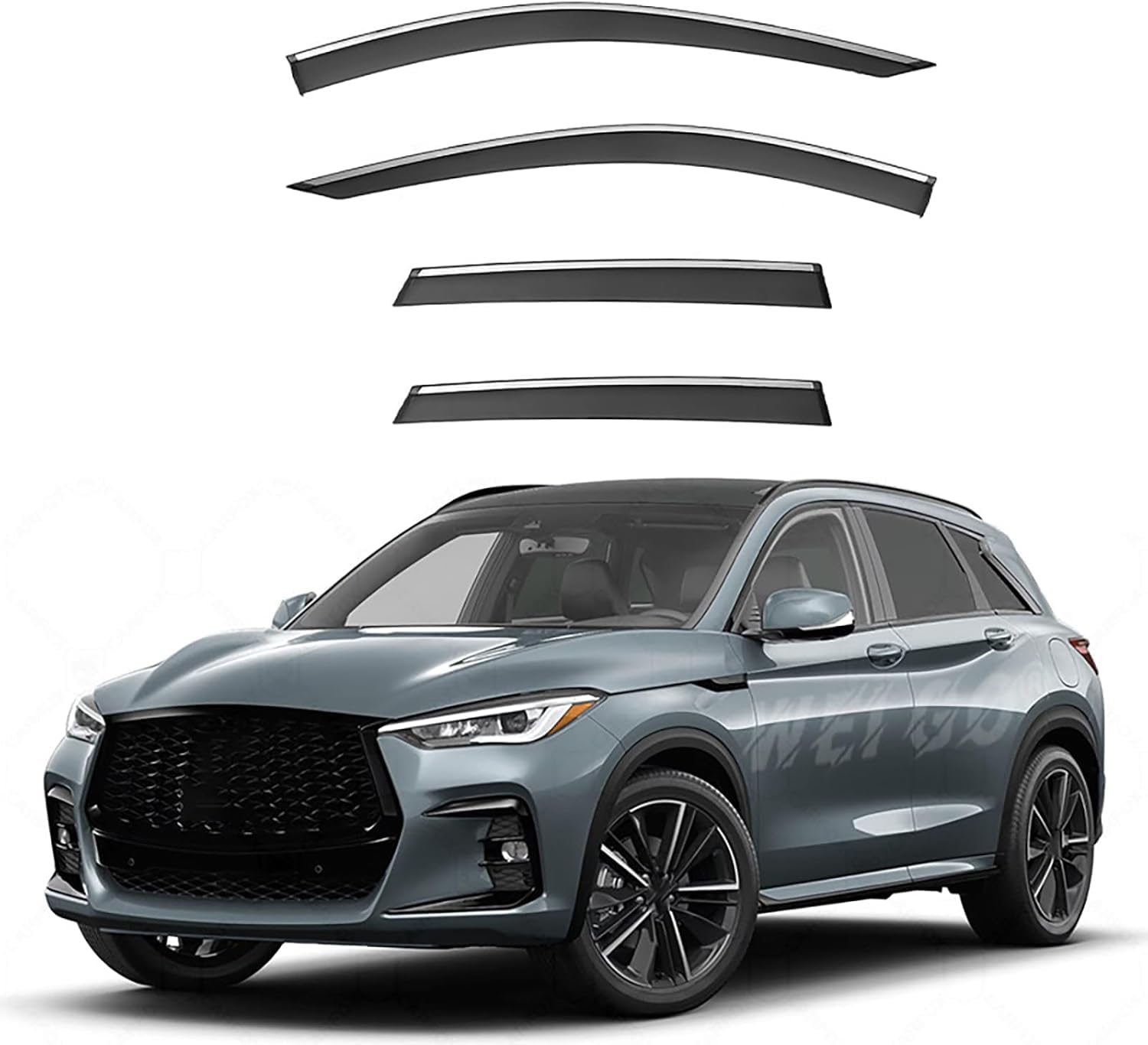 FengXH Window Deflectors for Infiniti QX50 MK2-J55 2019+ - 4pc Smoke Tint, Waterproof, Noise Reducing.