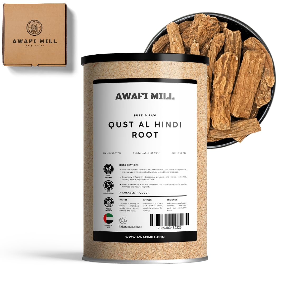 AWAFI MILL Edible Qust al Hindi Root (Saussurea costus) | Indian Costus/Qist al-Hindi/Kuth | Culinary Herbal Root for Tea, Kadha & Syrups (250 g | 9 Oz)