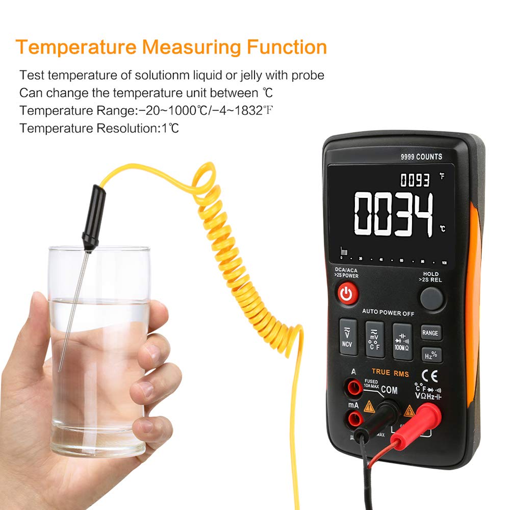 Multimetr Cyfrowy Multimetr True RMS 9999 zliczeń Automatyczna Ręczna Zmiana Zakresu Napięcie Prądu Stałego AC Test Temperatury Prądu z Analogowym Wykresem Słupkowym dla Elektryków Naprawa
