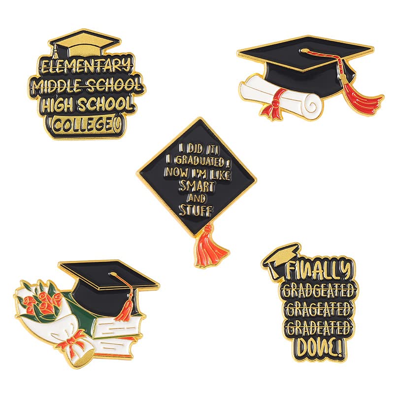 Image of coadipress 4Pcs Cute Graduation Cap Brooches For Women Diploma School Graduate Enamel Lapel Pin Graduation Season Accessories For Party Supplies And High School Graduation Caps