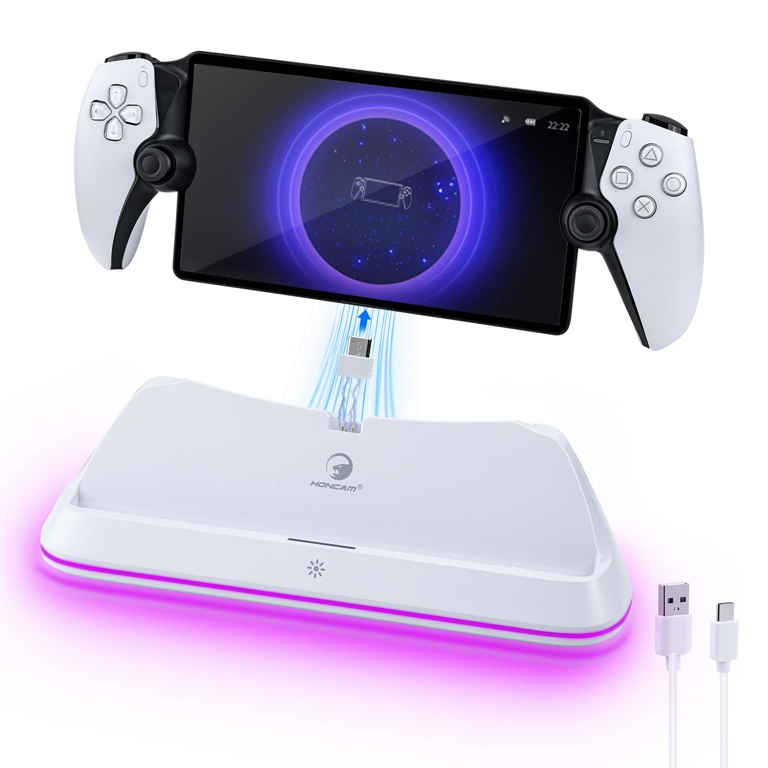 Mcbazel Base de Carga para PS Portal Remote Player, Soporte de Carga Portátil con Luces RGB, Soporte de Carga para Accesorios PS5 Portal