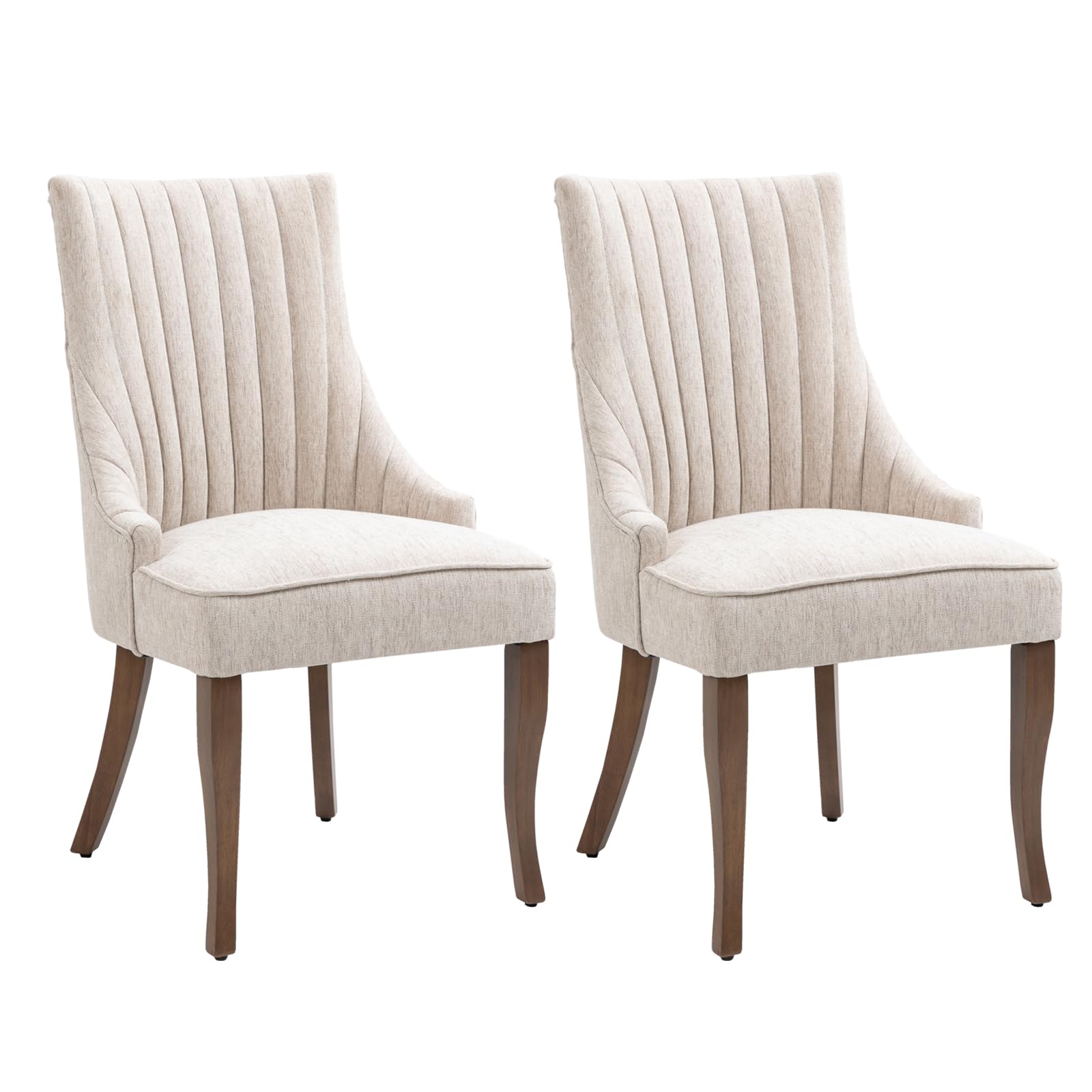 saows Linen Kitchen and Dining Chairs Set of 2, Channel Tufted Dining Room Chairs Comfy Fabric, Upholstered sillas for Dining Room with Solid Wood