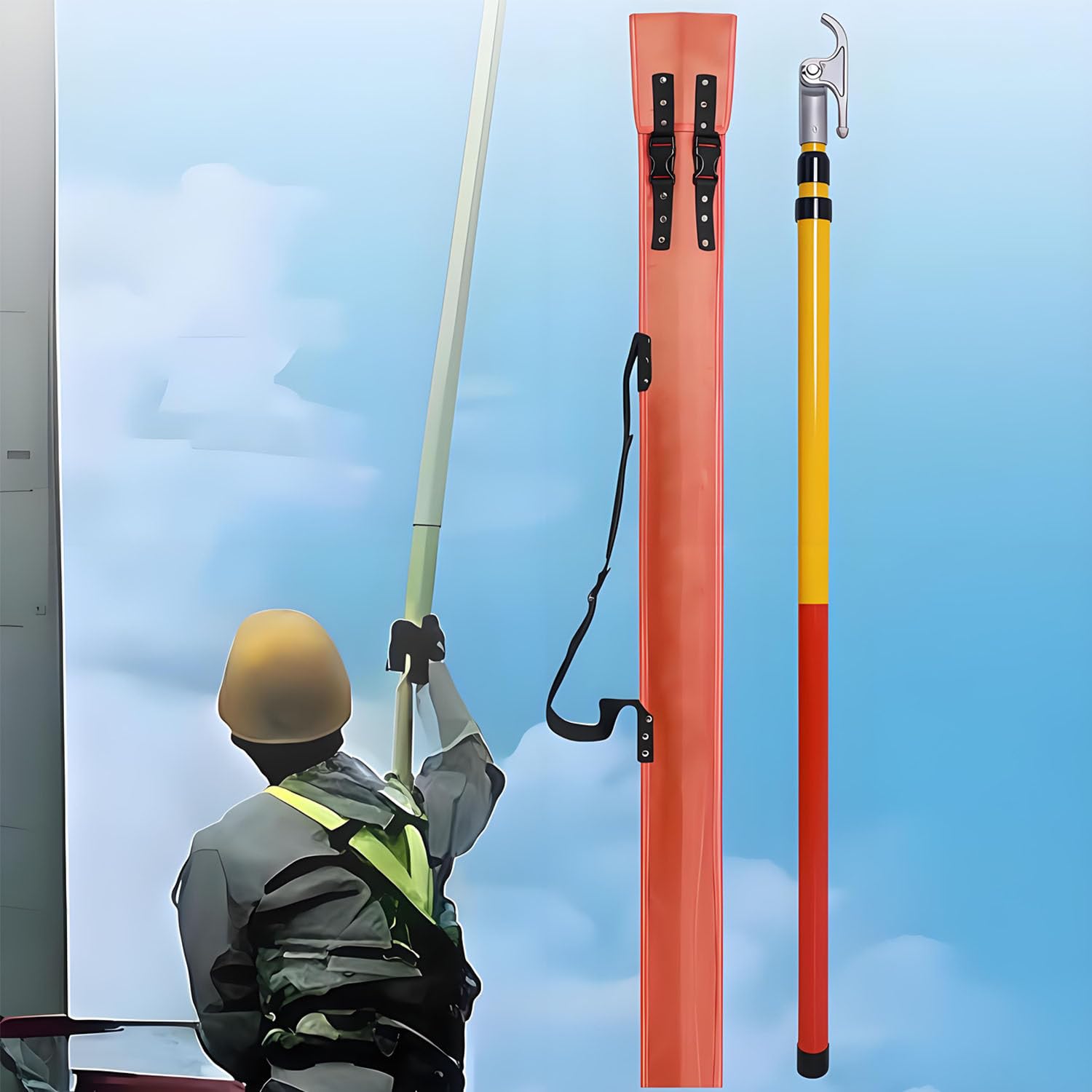 Telescopic Hot Stick, High Voltage Insulated Rescue Pole 8m/26.2ft/4section