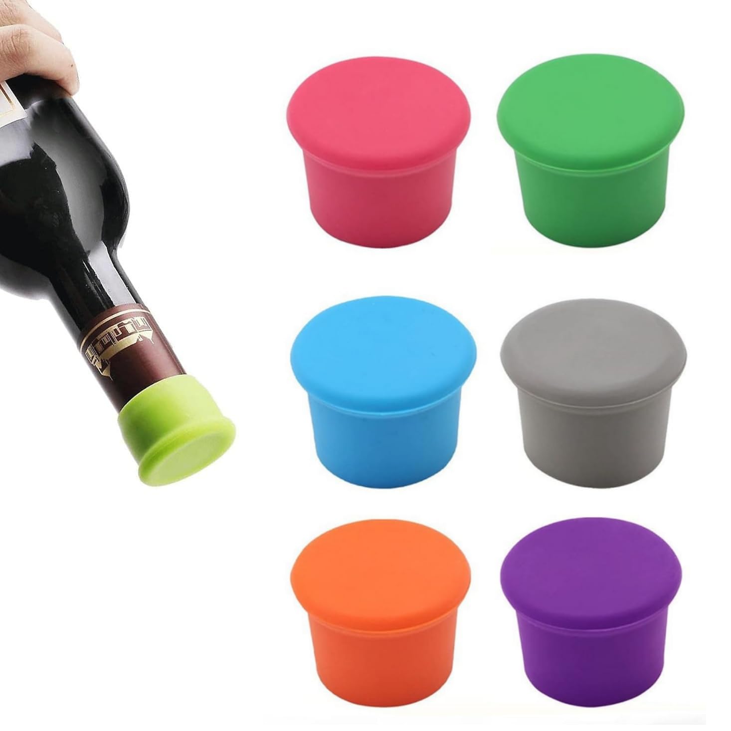 GHXXETC Silicone Wine Bottle Stoppers, 6 Pack Reusable,Air-Tight Leak-Proof