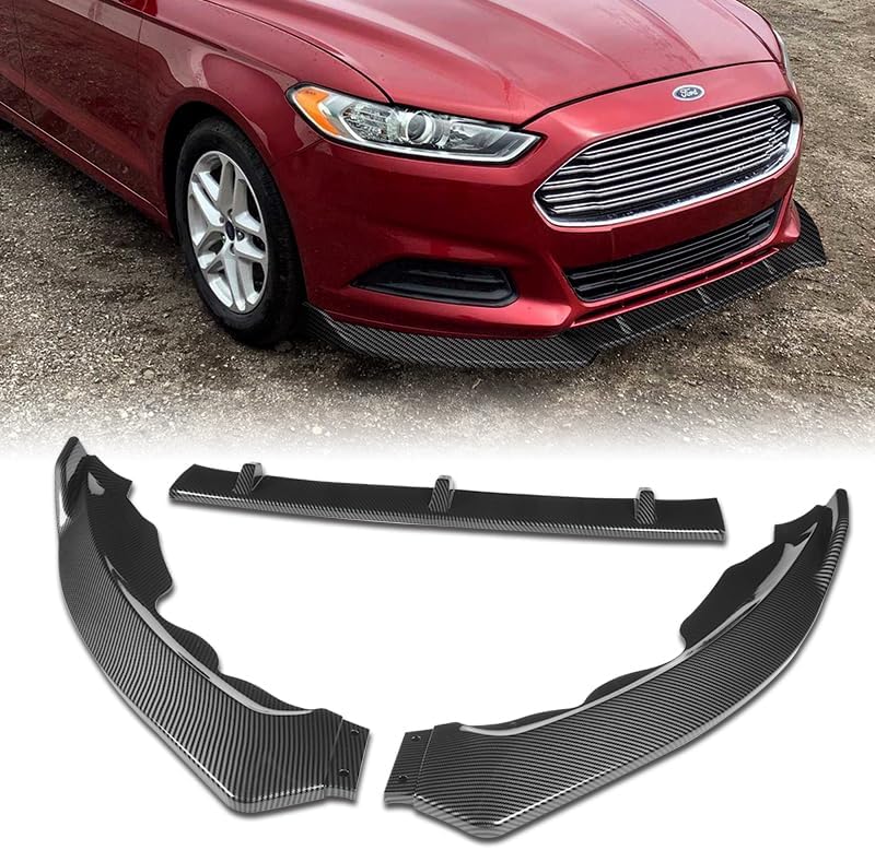 3PCS Front Bumper Body Kit Spoiler Lip Compatible with 2013-2016 Ford Fusion/Mondeo + 6PCS Side Skirt Extensions Splitters Diffuser 86" x 4" (Carbon Look)