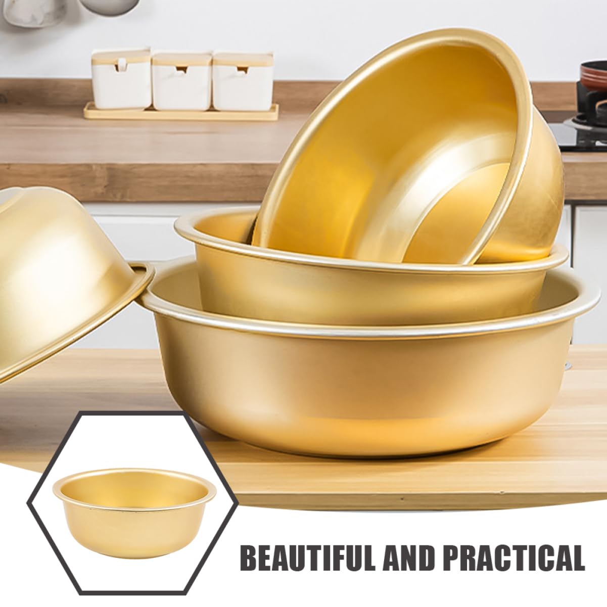 iplusmile Tazón Grande de Aluminio Dorado para Sopa Capacidad Amplia, Diseño Redondo y Seguro, Adecuado para Cocina y Lavado de Arroz