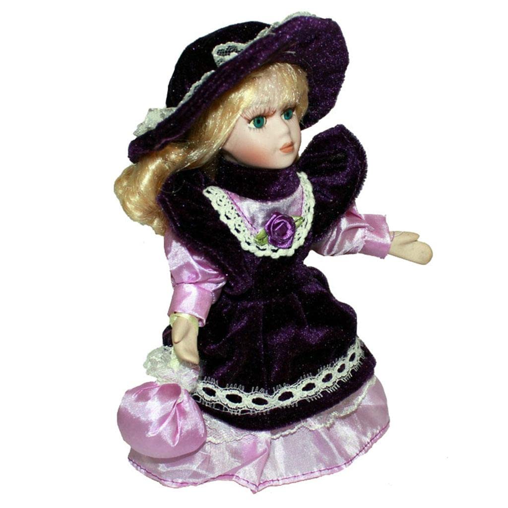 TTETTZ 8inch Porcelain Doll with Dress for Decorative Use, purple, 20cm