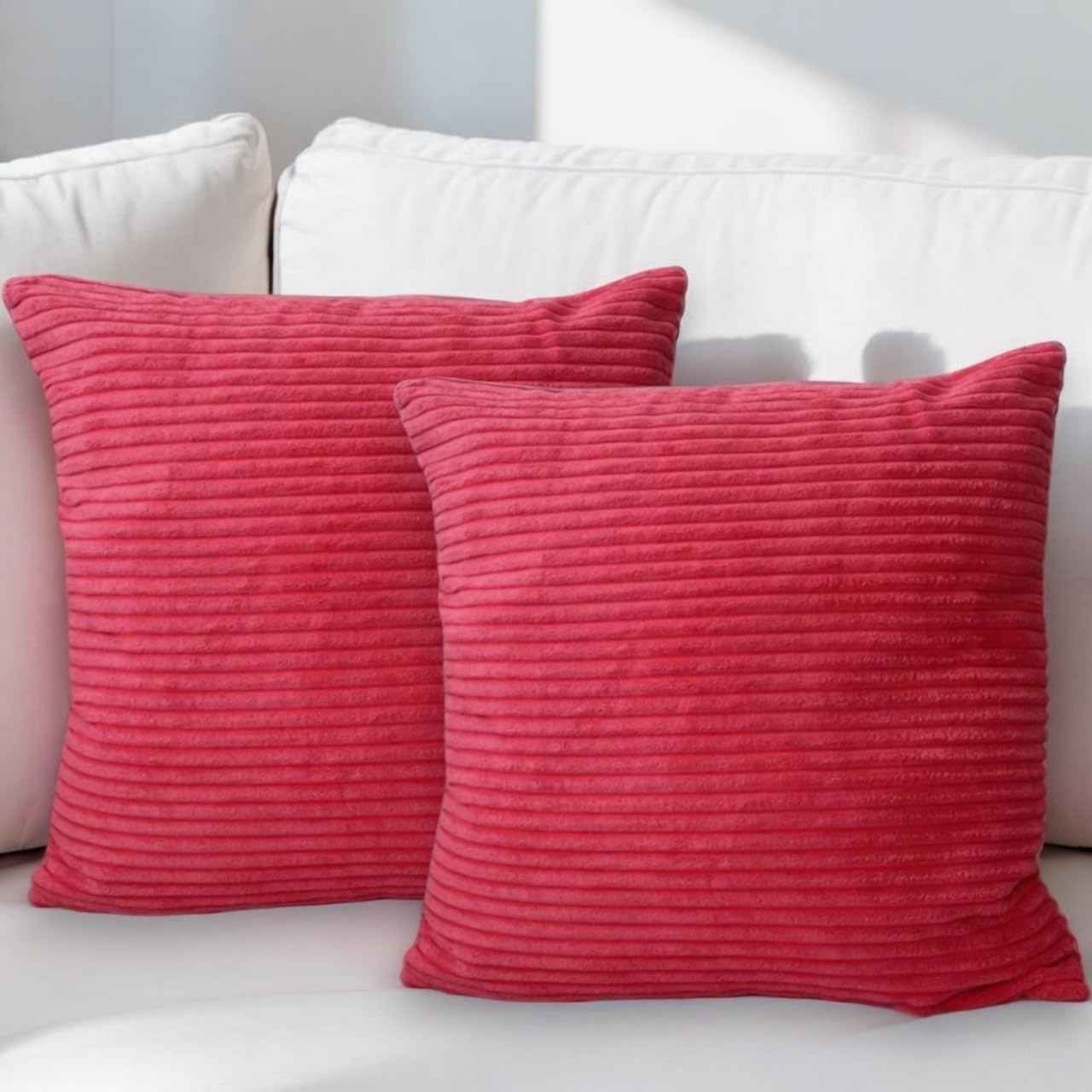 Seechoo Corduroy Cushion Covers, Set of 2, 45 x 45 cm, Striped, with Invisible Zipper, 18 x 18 Inch (Pink) - Image 4