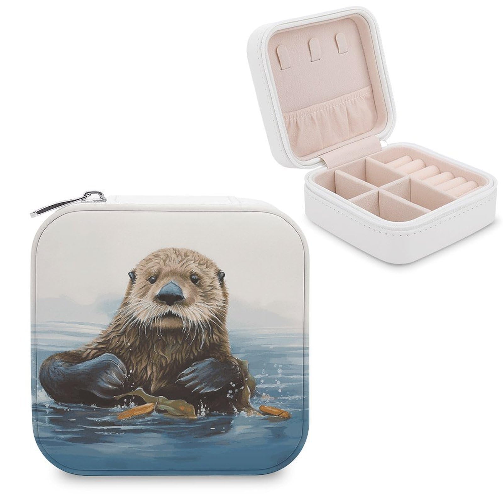 FekiLoot Sea Otter Jewelry Box Exquisite Jewelry Organizer Silver Gold Trinket Storage Case Multi Compartments Cute Earrings Ring Necklace Holder For Woman Household Gift