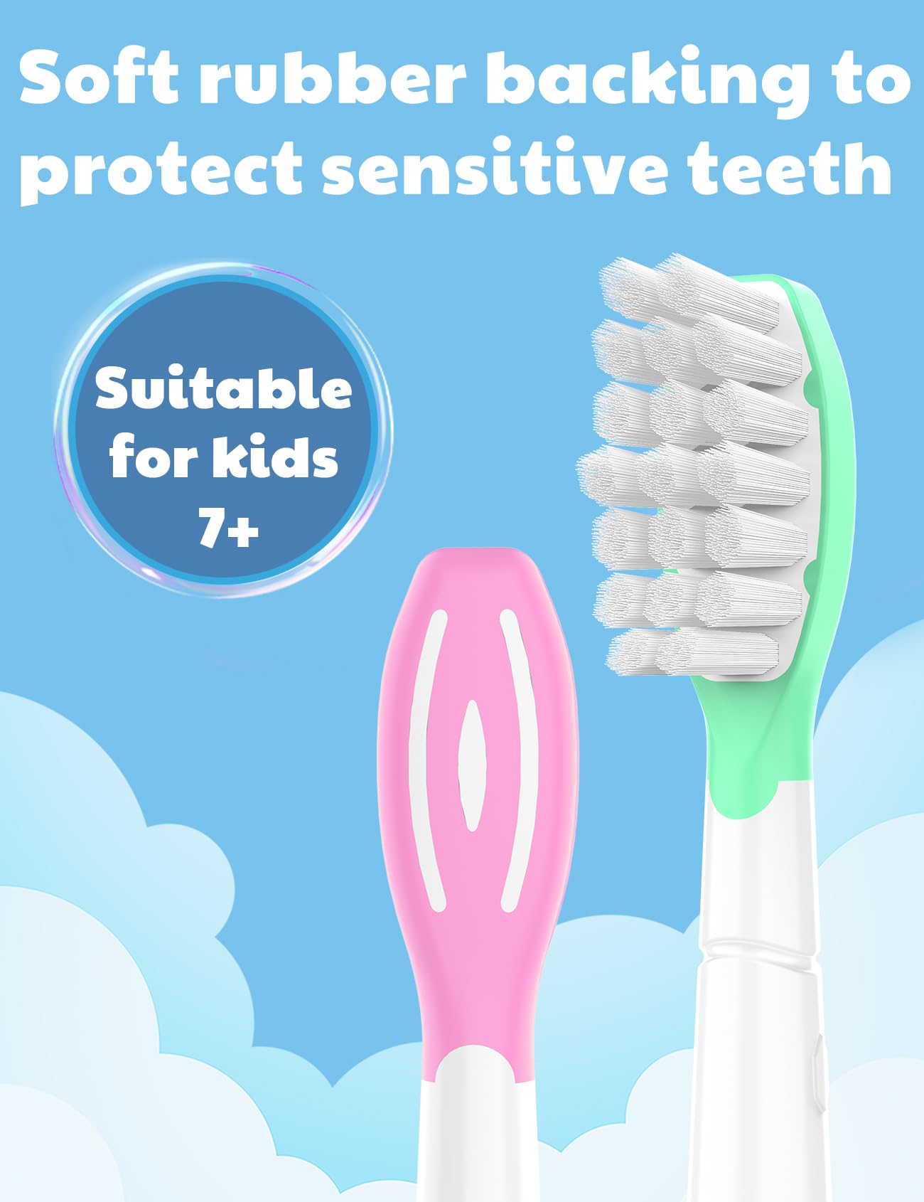 Toptheway Cabezales de repuesto para niños Philips Sonicare: Kids 7+ Cabezales de cepillo de dientes eléctrico sónico estándar, rosa y verde, paquete de 4
