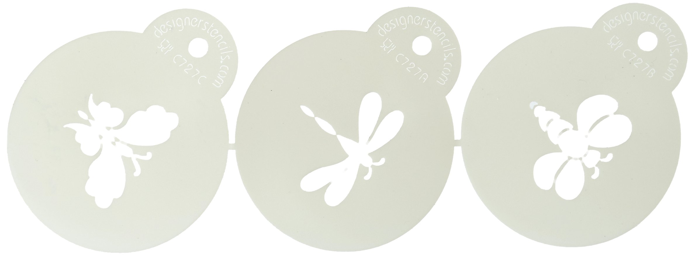 Designer StencilsC727 Mini Bugs Cookie Stencil Set, (Bumble Bee, Dragonfly and Butterfly) Beige/semi-transparent