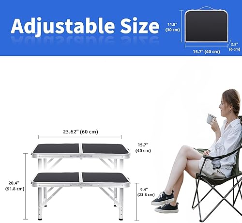 Miniatura 3 de Mesa plegable pequeña de 2 pies, mesa de camping portátil, mesa de picnic portátil de aluminio, 2 alturas, ajustable, tarjeta de playa al aire