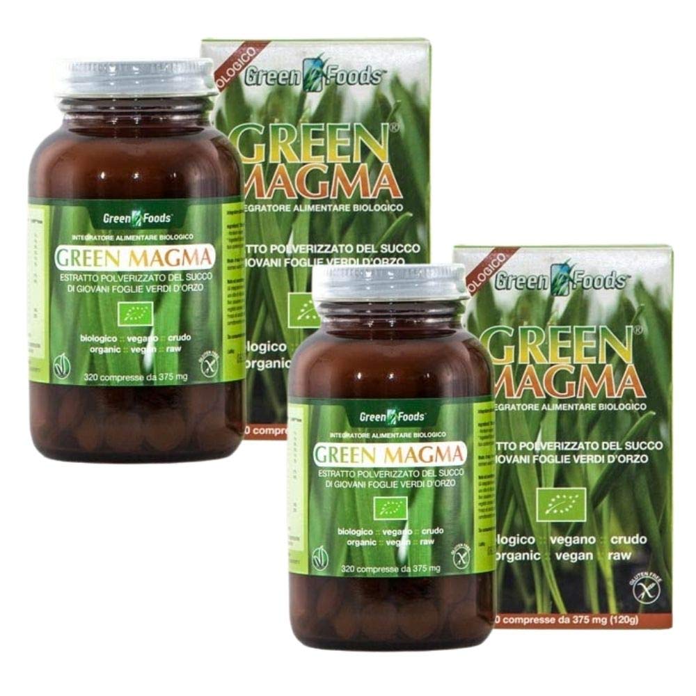 Green Magma Confezione Risparmio 2 x 320 Compresse a Base di Succo di Giovani Foglie di Erba d'Orzo, Biologico, Vegano, Senza Glutine, Integratore Alimentare