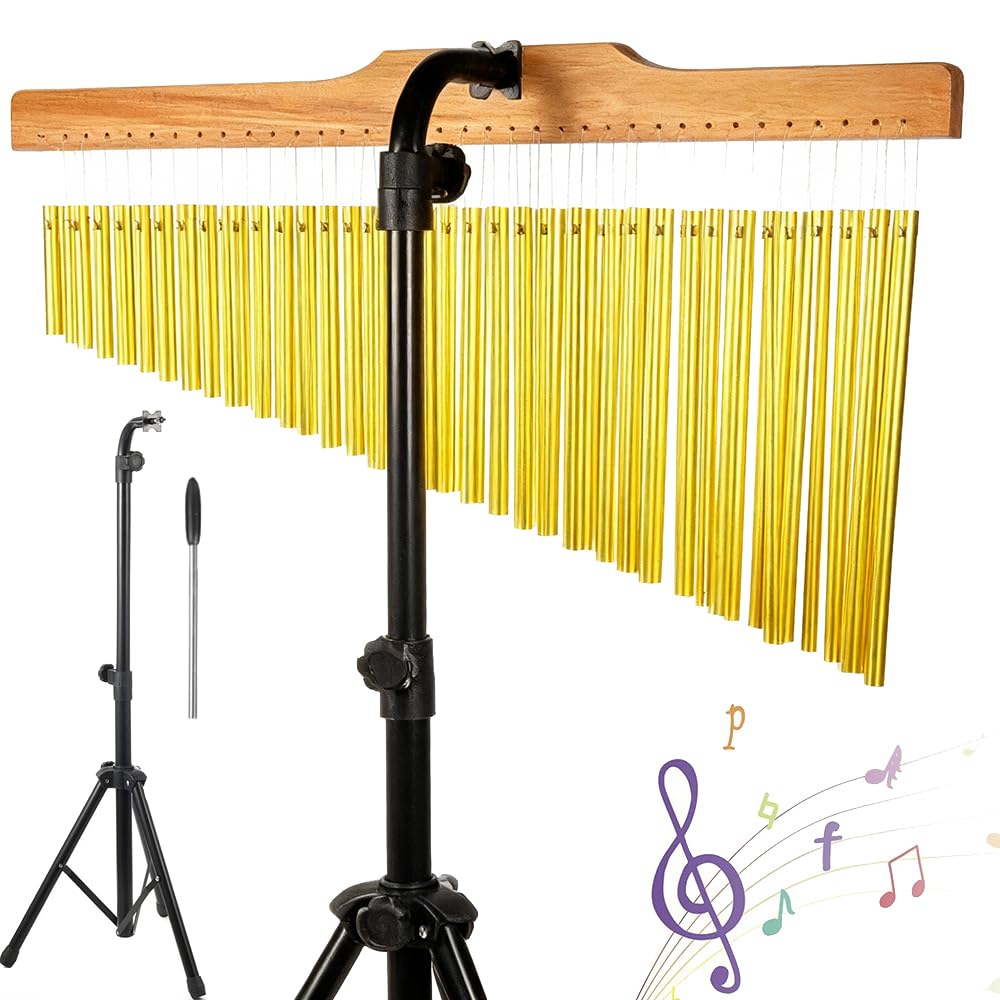 Carrillones de Percusión,Juego de 36 Láminas de Aluminio Afinadas,Soporte Plegable y Altura Ajustable (72-115 cm),Estructura de Madera,Con una caña llamativa,para Bandas de Iglesia,Orquestas y Coros