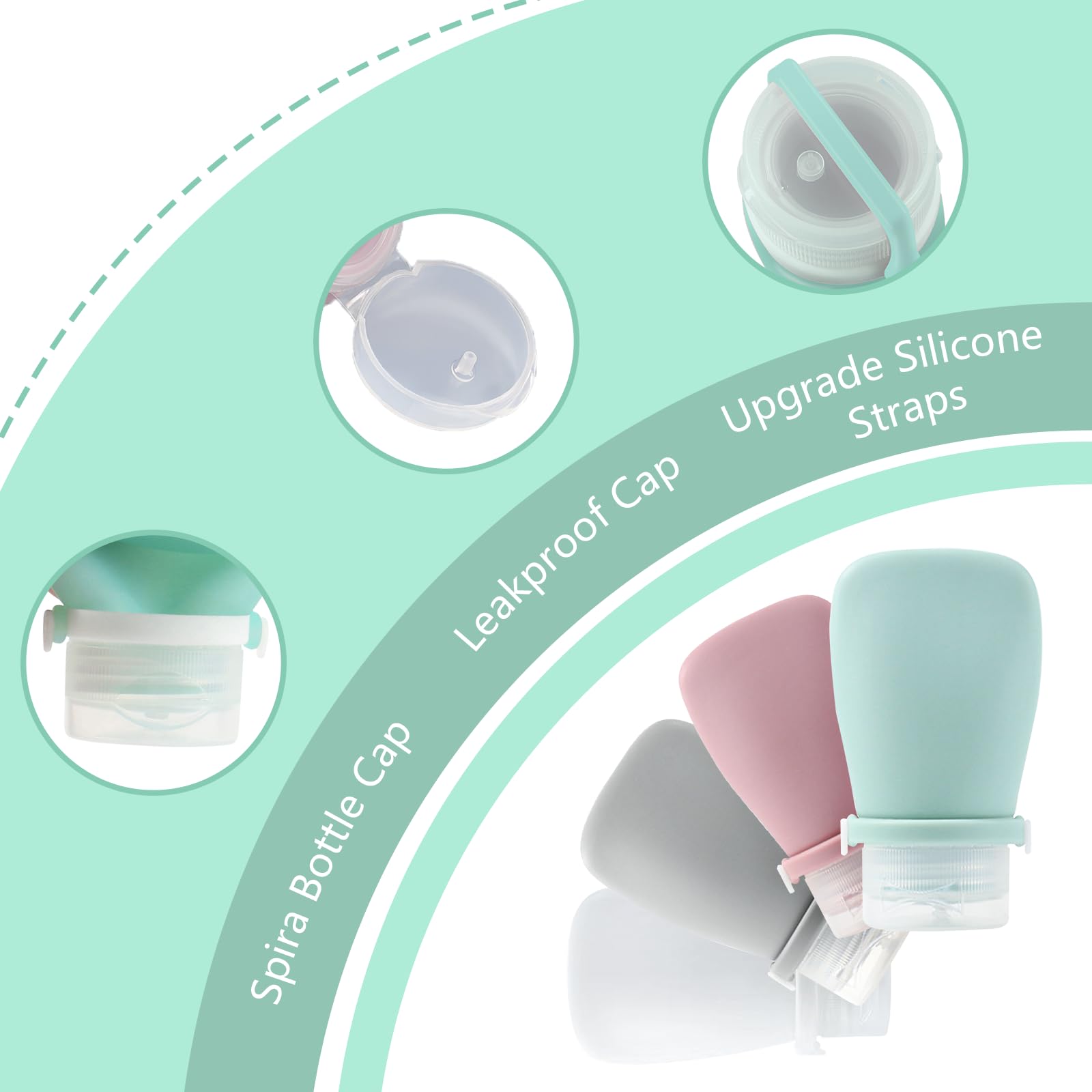 Silicone Travel Bottles Set for Toiletries Leak Proof Refillable Squeezable Containers Travel Containers 60ml(2oz) for Shampoo Conditioner Lotion Liquids Travel Containers with Storage Bag Tag - Image 4