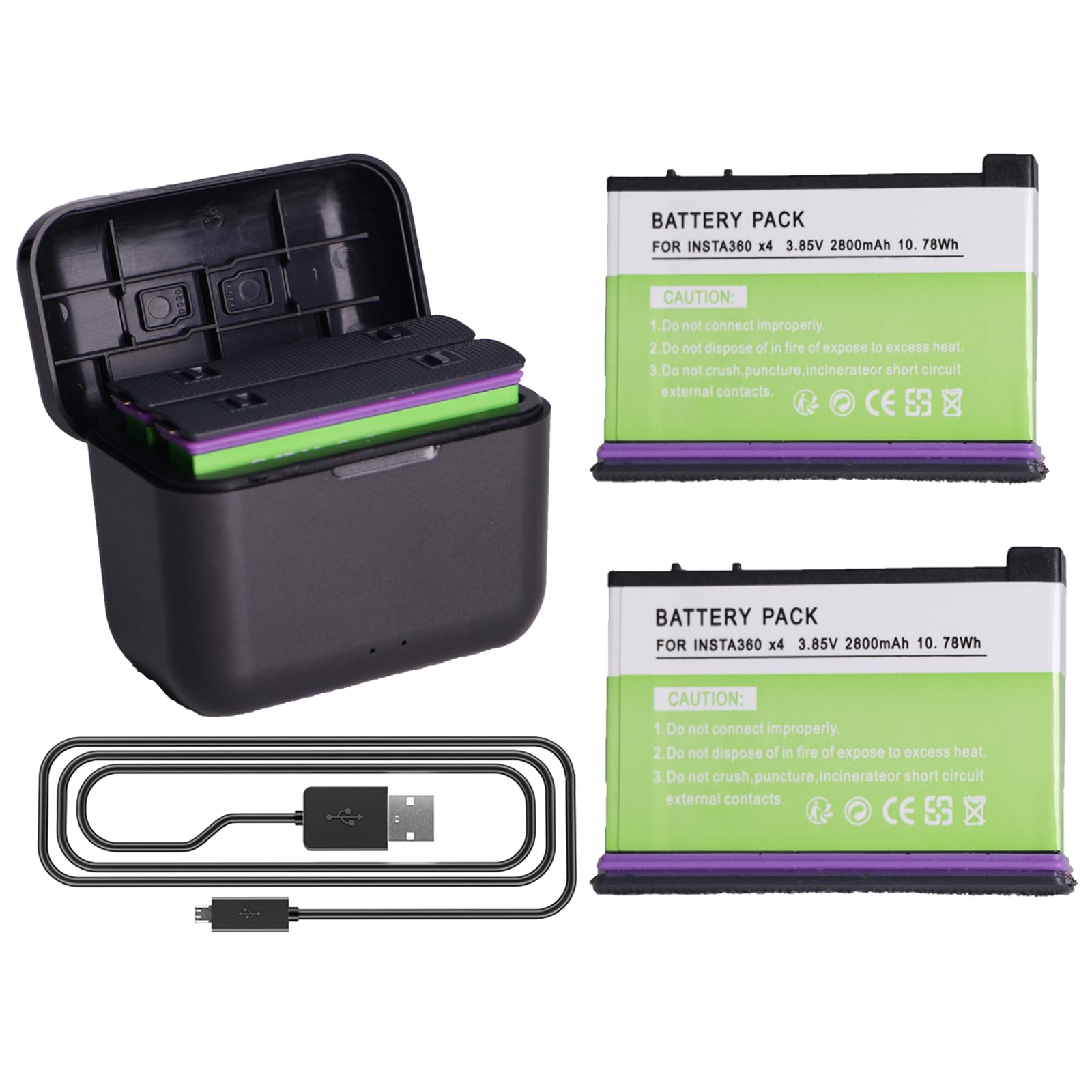 batterie 2x 2800mah per insta360 x4 con caso protettivo