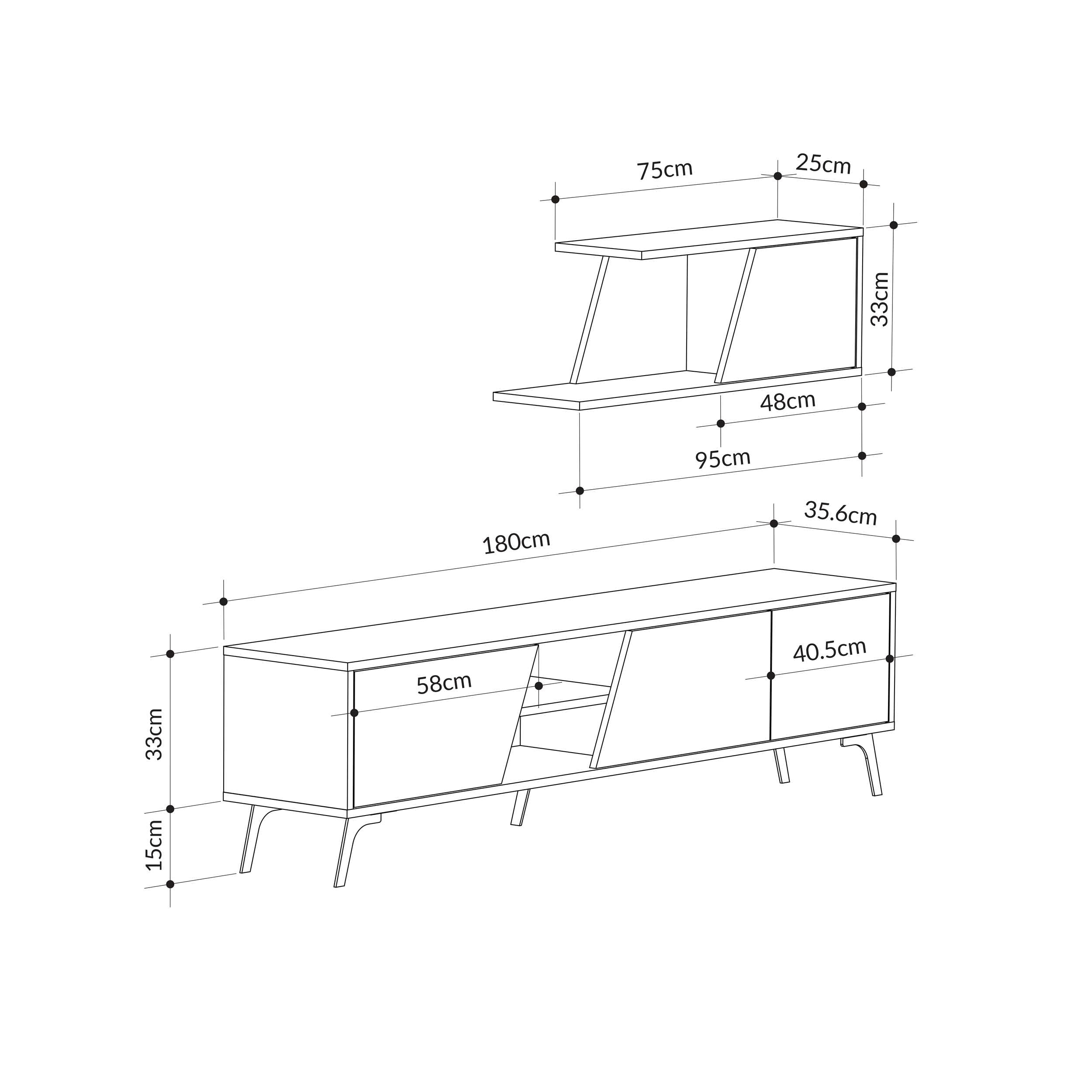 Totò Piccinni Parete Tv LOFT Porta TV mobile salotto multiuso composizione soggiorno 180x35,6 (Cemento/Carrara)
