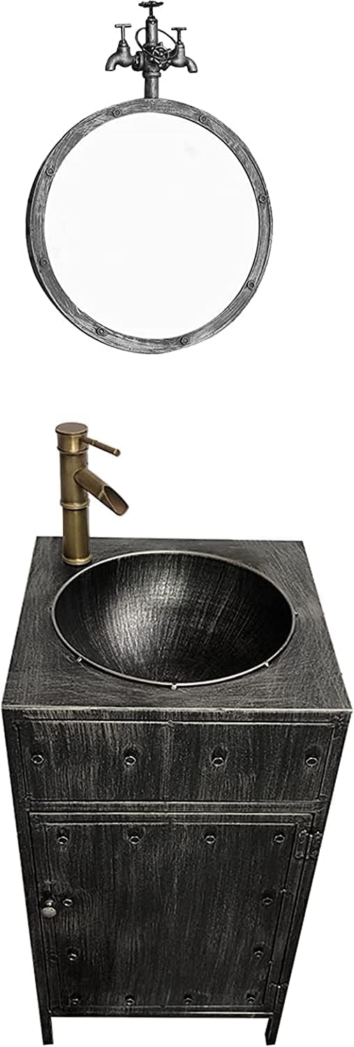 Freestanding Bathroom Sink Art Hotel Home Bathroom Basin Vanity Unit Furniture,Free Standing Under Sink Bathroom Cabinet,Industrial Style Removable Free Stand,Red Copper,Witho，Silver With mirror