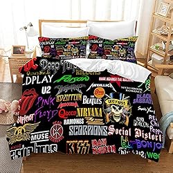Edredones Eroski The Will of Rock Music Panel Multi Color All Season Funda Nórdica De Lujo Suave Edredón Juego De Cama con Funda De Almohada ((150x200cm)-Cama de 90,Estilo 05)