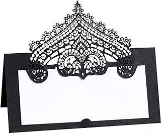 50 Pcs Laser Cut Wedding Place Cards Tented Name Card Folded Cards Blank Cardstock for Wedding, Banquet tables,Table Setting, Buffet, Baby Shower, Bridal Shower (Black)